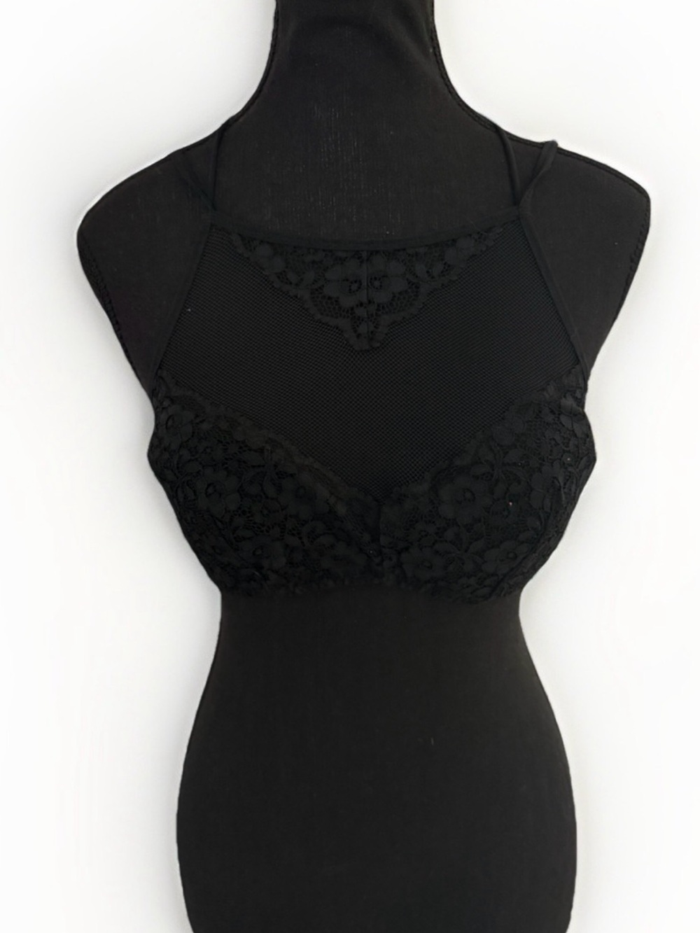 Xhilaration Black Lace Mesh High Neck Bralette M